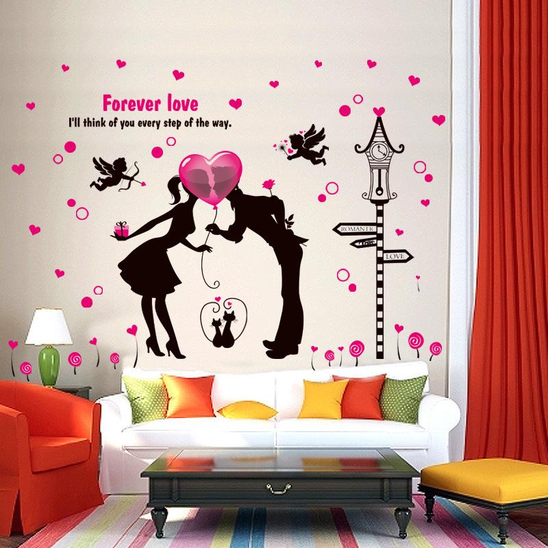ウォールステッカー シール式 壁紙シール ハート カップル 天使 キューピッド 猫 ラブ イラスト おしゃれ かわいい ウォールシール 壁面装飾 室内 Zak 655 プラスナオyahoo 店 通販 Yahoo ショッピング