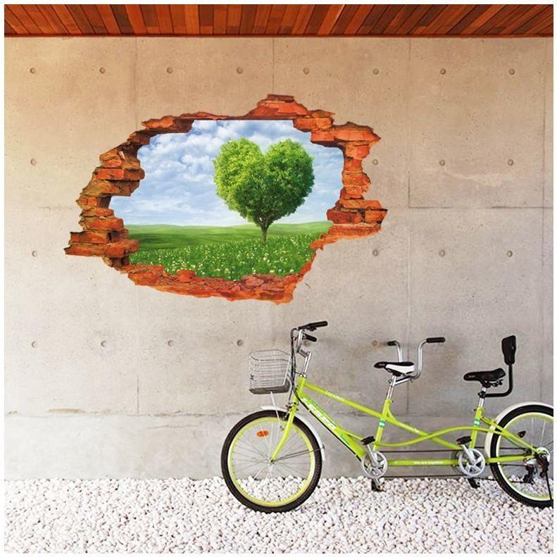 ウォールステッカー 壁紙シール 3d 立体的 トリックアート だまし絵 景色 風景 ハート 木 おしゃれ ルームデコレーション ウォールデコレーション プラスナオ Paypayモール店 通販 Paypayモール