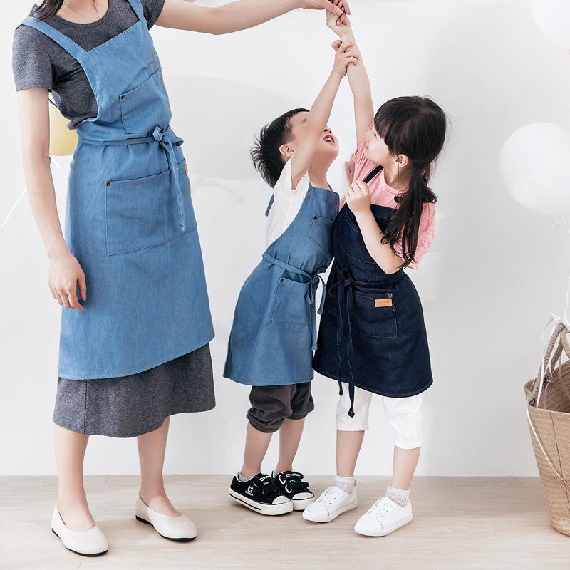 エプロン キッズ 子供用 男女兼用 男の子 女の子 デニム カフェ