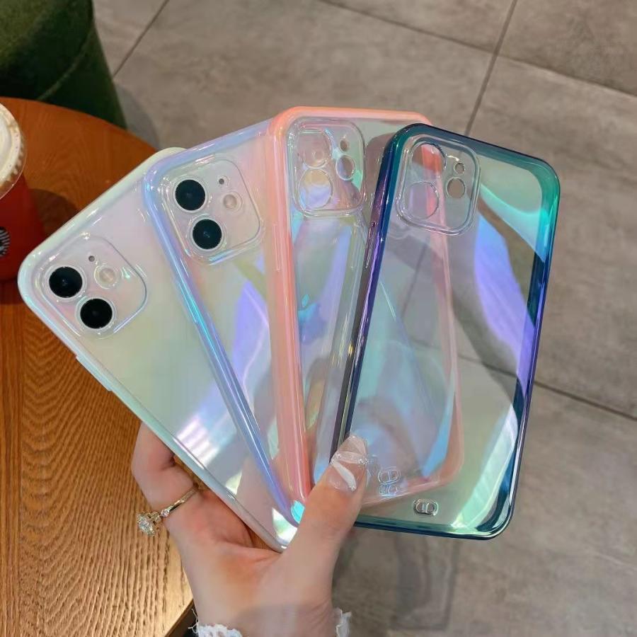 iPhoneケース iPhoneカバー アイフォン オーロラカラー クリア 透明