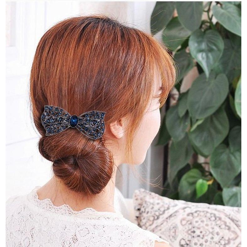 ヘアアクセサリー バレッタ 髪飾り 髪留め ヘアクリップ キラキラ シルバーカラー レトロ ラインストーン リボン レディース 女性用 まとめ髪 おし プラスナオ Paypayモール店 通販 Paypayモール