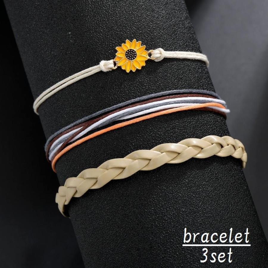 ブレスレット 3点セット レディース 女性用 アクセサリー 調節可能 ひまわり チェーン 花 編み込み ボヘミアン風 ミサンガ風 シンプル カジュアル プラスナオ Paypayモール店 通販 Paypayモール