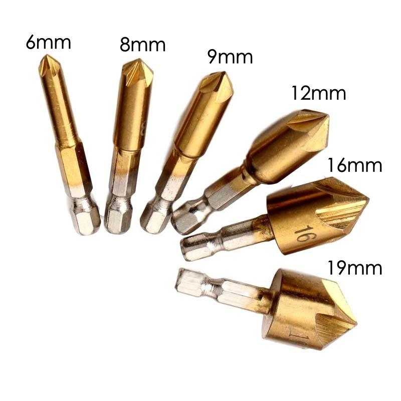 面取りカッター バリ取り 面取り 6個セット 六角軸 ビット 6mm 8mm 9mm 12mm 16mm 19mm DIY 便利 工具｜plusnao｜05