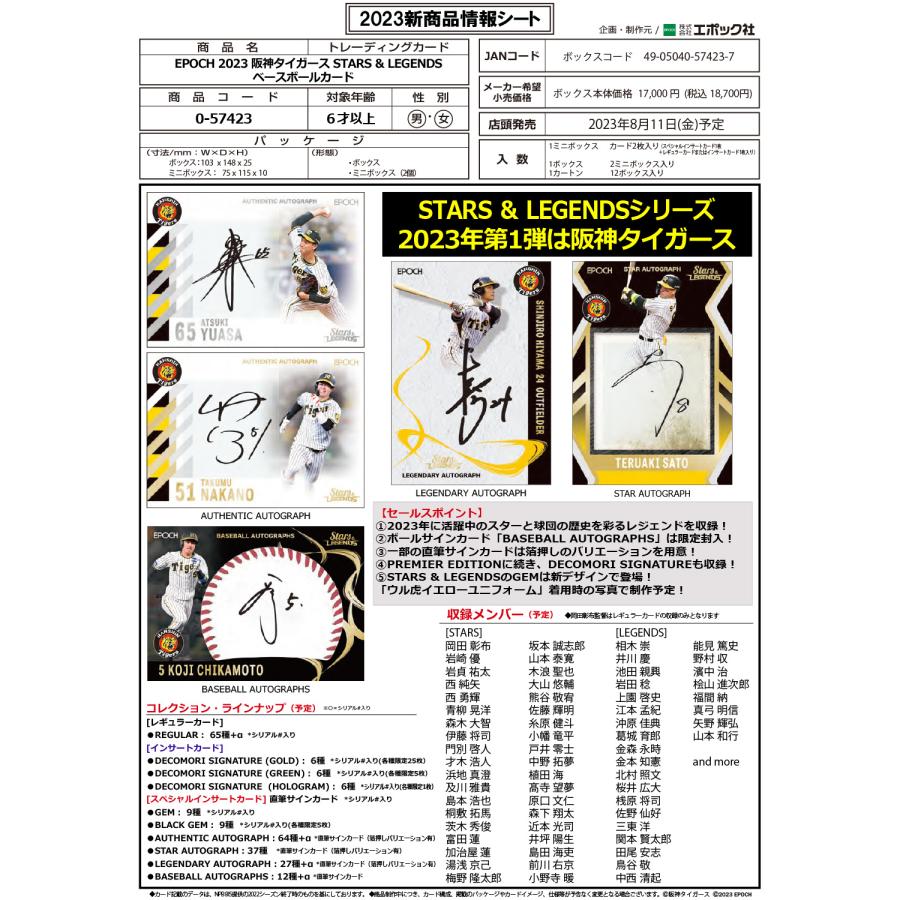 EPOCH 2023 阪神タイガース STARS & LEGENDS ベースボールカード 1