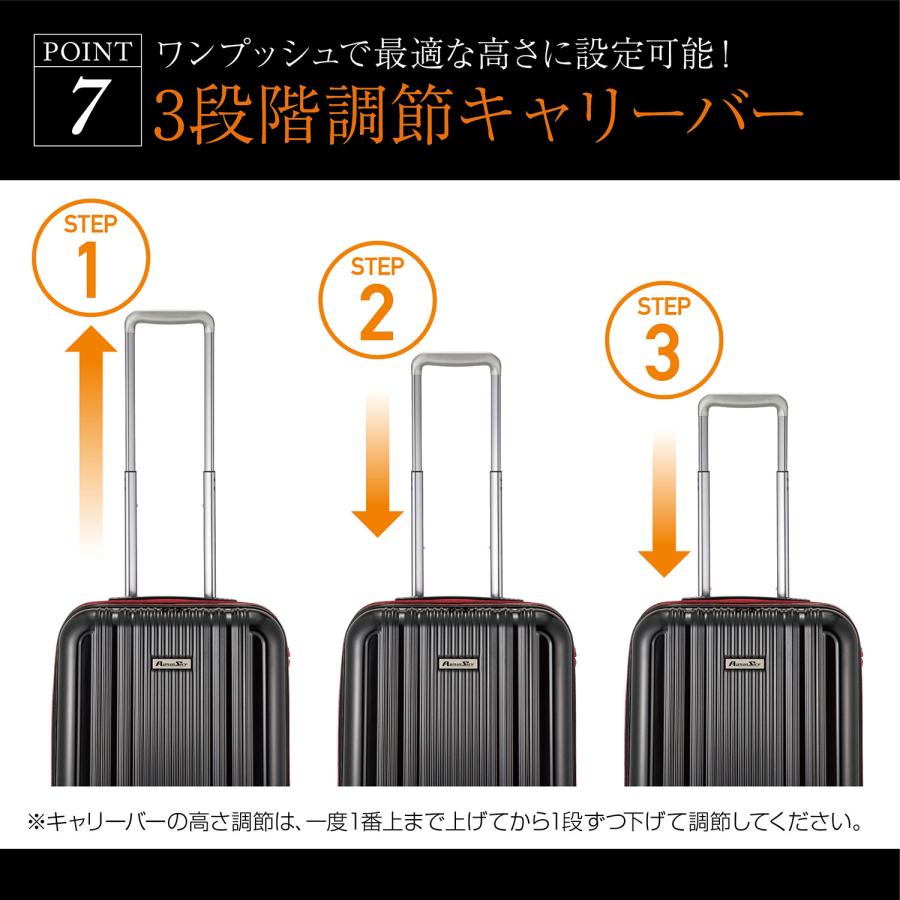 スーツケース ストッパー付き フロントオープン 前開き 拡張 Sサイズ 機内持ち込み 40L(45L) HINOMOTO 2泊 3泊 4泊 アルファスカイ 999-49SPEX｜plusone-voyage｜17