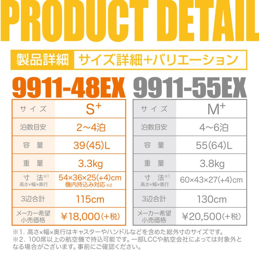 スーツケース Sサイズ 拡張 機内持ち込み 大容量 39L(45L) 軽量 HINOMOTO 静音 ダブルキャスター  ALPHASKY アルファスカイ 2泊 3泊 4泊 9911-48EX | PLUS ONE（スーツケース） | 18