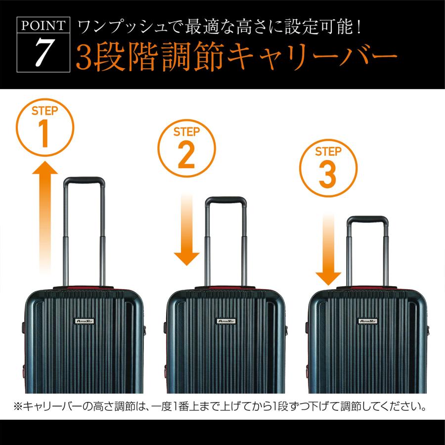 スーツケース ストッパー付き フロントオープン 拡張機能 Mサイズ 56L(62L) HINOMOTO 4泊 5泊 6泊 アルファスカイ 999-54SPEX｜plusone-voyage｜17