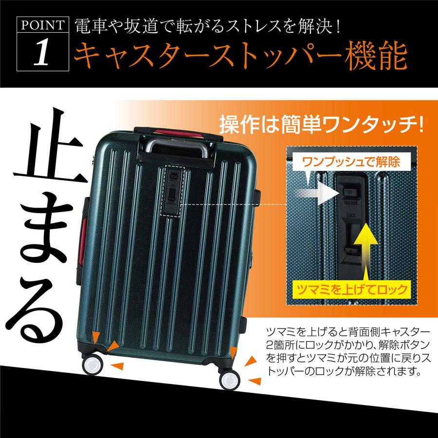 スーツケース ストッパー付き フロントオープン 拡張 Mサイズ 56L(62L) HINOMOTO 4泊 5泊 6泊 ALPHASKY アルファスカイ  999-54SPEX