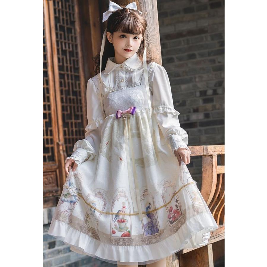 美しい ロリータ セットアップ ドレス 長袖ブラウス ジャンパースカート 春夏 プリンセス お嬢様 ワンピース サイズs L ネイビー ホワイト 驚きの値段 Zoetalentsolutions Com