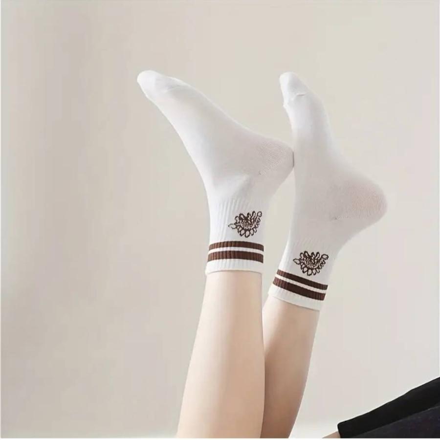 ソックス 靴下 レディース まとめ買い 5足 セット ライン 秋 白 綿 クルーソックス 白 | ブランド登録なし | 08