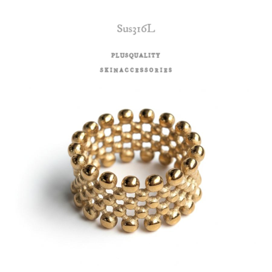 指輪 リング レディース サージカルステンレス 金属アレルギー 錆びない 人差し指 中指 太め 大き 18k 18金 メッシュ ゴールド 爆買 | ブランド登録なし | 02