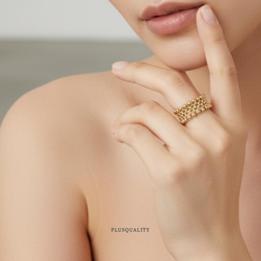 指輪 リング レディース サージカルステンレス 金属アレルギー 錆びない 人差し指 中指 太め 大き 18k 18金 メッシュ ゴールド 爆買 | ブランド登録なし | 03