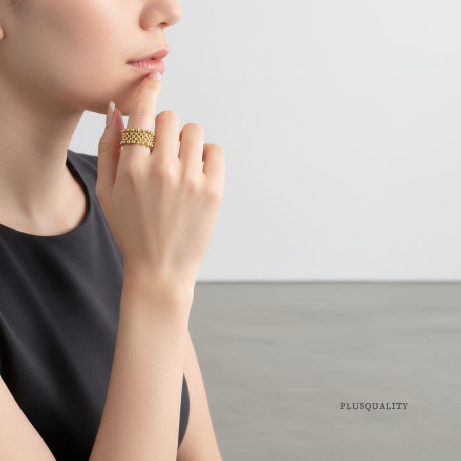 指輪 リング レディース サージカルステンレス 金属アレルギー 錆びない 人差し指 中指 太め 大き 18k 18金 メッシュ ゴールド 爆買 | ブランド登録なし | 12