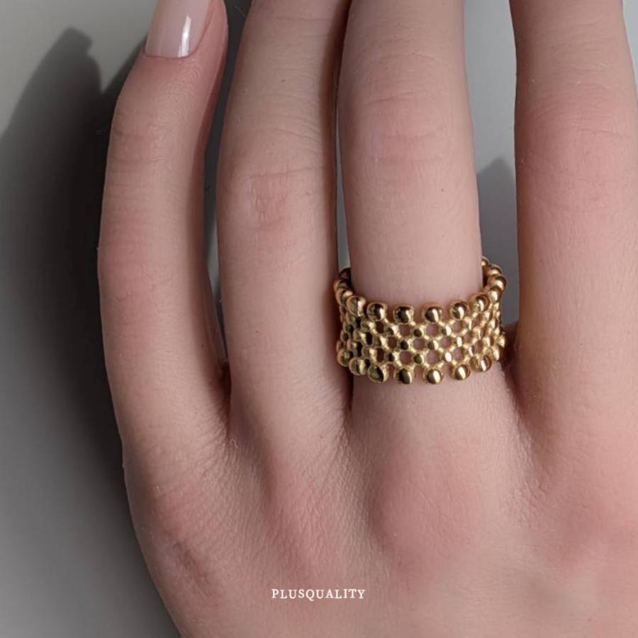 指輪 リング レディース サージカルステンレス 金属アレルギー 錆びない 人差し指 中指 太め 大き 18k 18金 メッシュ ゴールド 爆買 | ブランド登録なし | 13