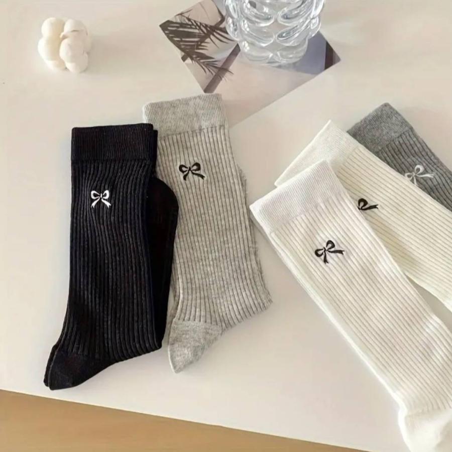 くつした 靴下 ソックス 4足セット 冬 白 綿 りぼん レディース クルーソックス | ブランド登録なし | 03