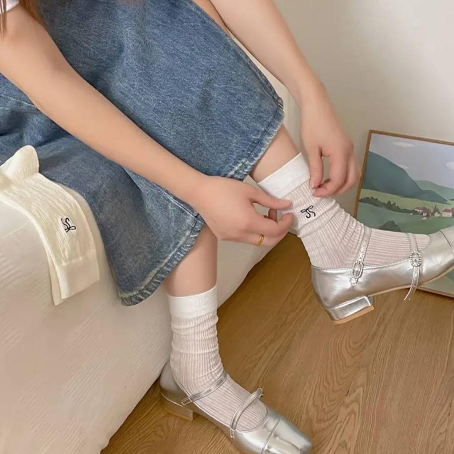 くつした 靴下 ソックス 4足セット 冬 白 綿 りぼん レディース クルーソックス | ブランド登録なし | 04
