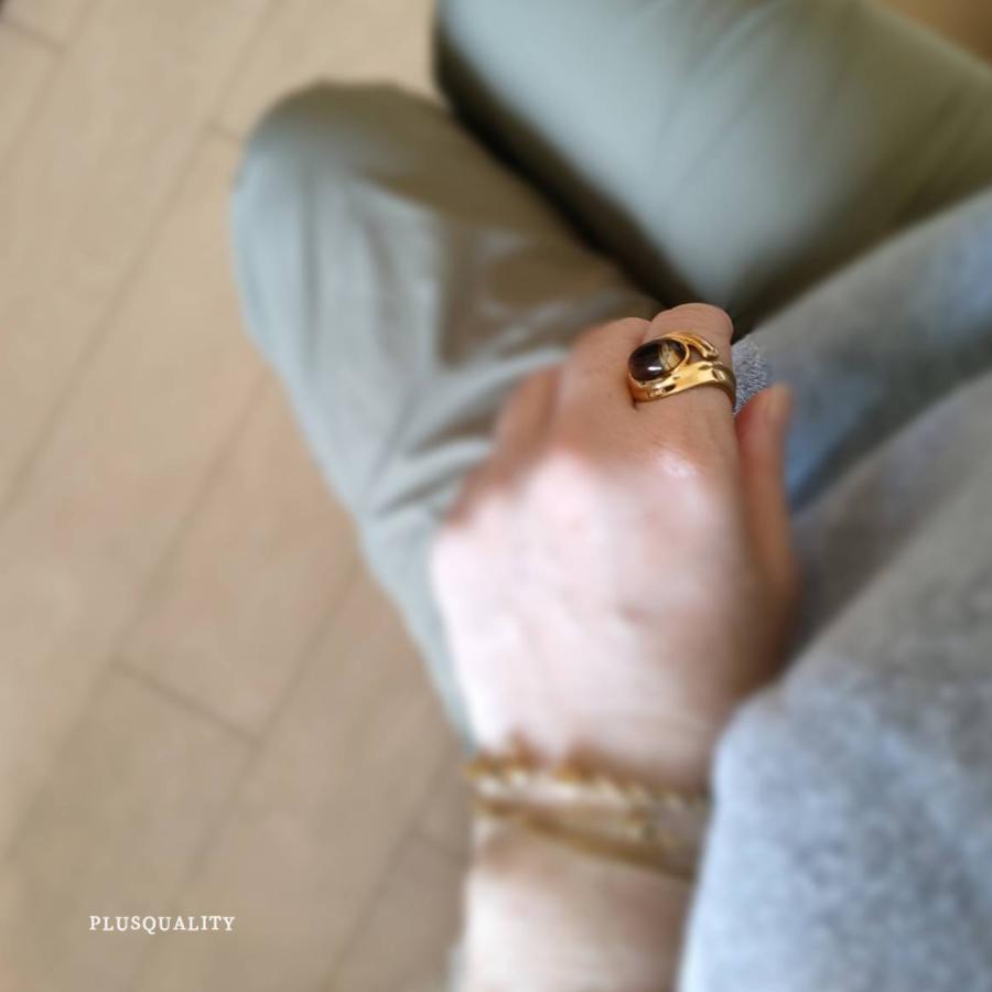 タイガーアイ 指輪 リング サージカルステンレス 太め k18 金運 開運 人差し指 18k フリーサイズ アレルギー対応 ステンレス リング　爆買 | ブランド登録なし | 08