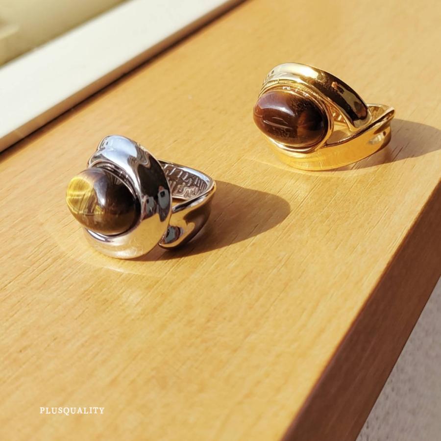 タイガーアイ 指輪 リング サージカルステンレス 太め k18 金運 開運 人差し指 18k フリーサイズ アレルギー対応 ステンレス リング　爆買 | ブランド登録なし | 07