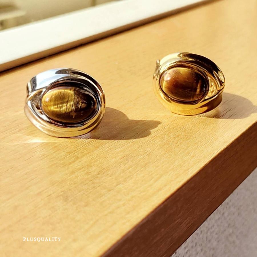 タイガーアイ 指輪 リング サージカルステンレス 太め k18 金運 開運 人差し指 18k フリーサイズ アレルギー対応 ステンレス リング　爆買 | ブランド登録なし | 10