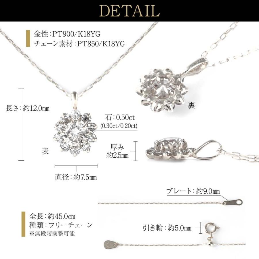 ダイヤモンド ネックレス レディース プラチナ ペンダント 取巻き ダイヤ PT900 0.5ct 鑑別書 アレルギー対応 シンプル   女性 爆買の画像