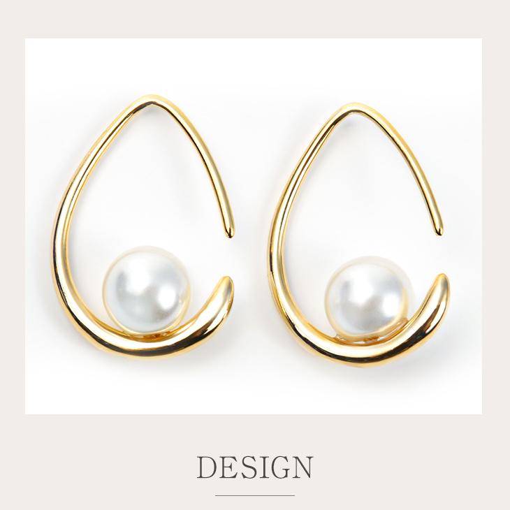 ピアス レディース パール 一粒 アレルギー対応 フック 18k 真珠 アレルギー対応対応 大きめ 18金 ゴールド 揺れる プレゼント 女性 | ジュエリースタジオ プラスター | 06