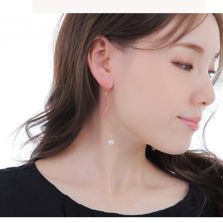30%OFF ピアス レディース アレルギー対応 パール フック 真珠 一粒 ぶら下がり 大きめ 18金 18k ゴールド 揺れる プレゼント 女性 | ジュエリースタジオ プラスター | 09