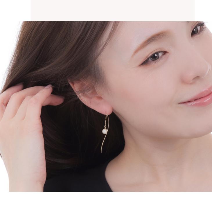 ピアス レディース アレルギー対応 パール 真珠 一粒 アメリカン ぶら下がり 大きめ 揺れる 18金 18k ゴールド ロング 母の日 女性 | ジュエリースタジオ プラスター | 09