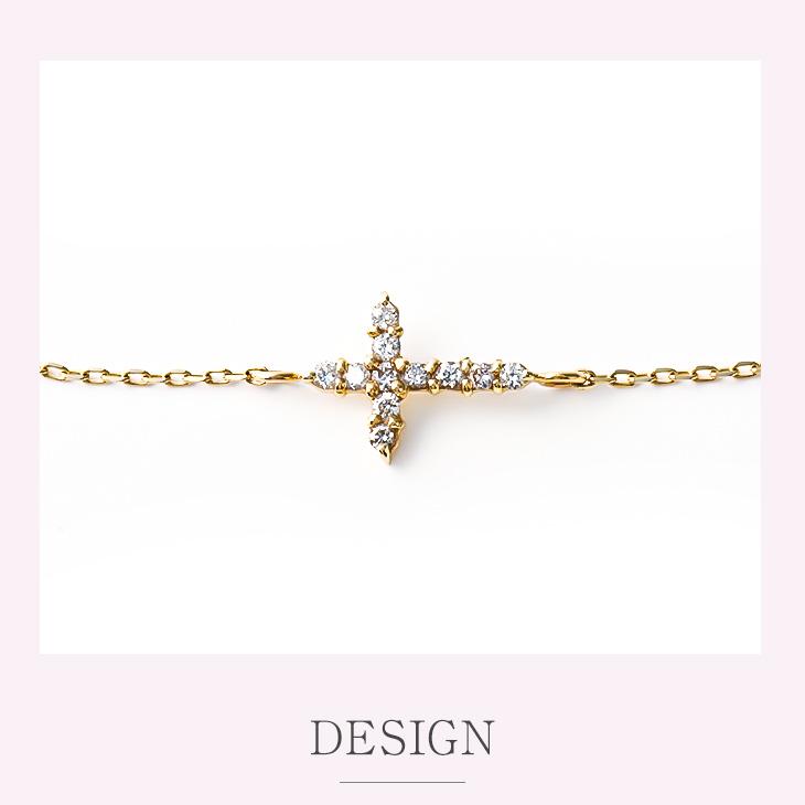 ダイヤモンド ブレスレット レディース クロスモチーフ ゴールド ダイヤ 0.05ct K10 ペンダント シンプル  女性 アクセサリー  ギフト 爆買の画像