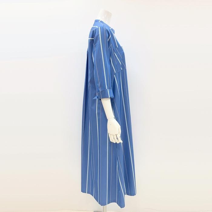 ストライプ7分袖ワンピース 日本製 033-56105 SUTSESO スチェッソ blue ストライプ フレアシャツワンピ 華やか上品キレイめ 仕事 春夏の画像