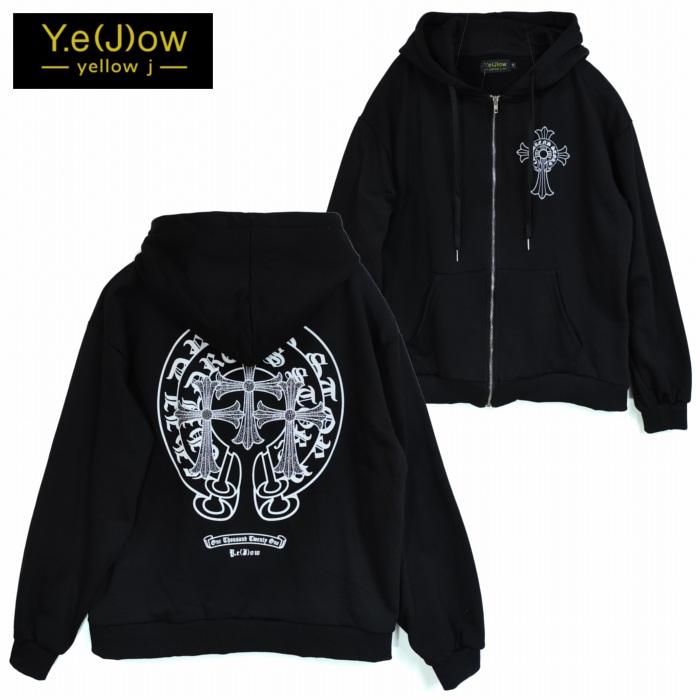 クロス リボン ラインストーン ラバープリント ジップパーカー ZIP UP