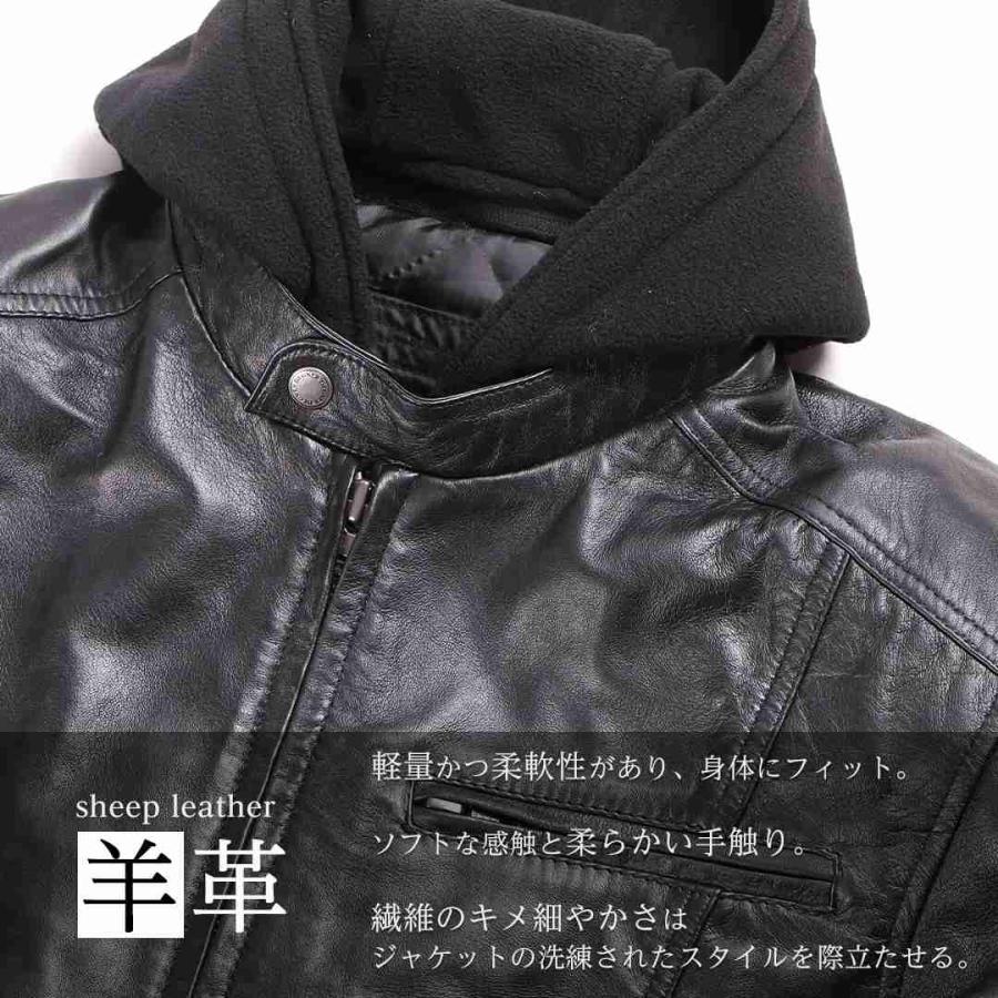 本革ジャケット 羊革 レザーフーディージャケット 24wj-5 ブラック ブラウン キャメル DEGNER デグナー バイク ツーリング 贈り物 ギフト プレゼント M L XL | DEGNER | 02