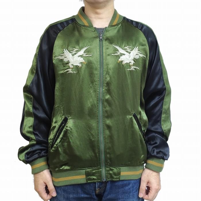 絡繰魂 鷹柄 ALL 振り刺繍 オーバーダイ加工 リバーシブルスカジャン