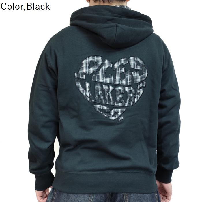 プルパーカー ハートロゴ フード裏にチェック柄の生地 ワンポイント