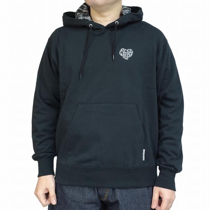 プルパーカー ハートロゴ フード裏にチェック柄の生地 ワンポイント