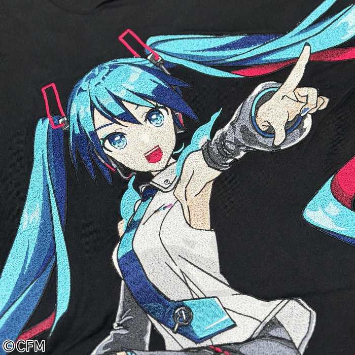 絡繰魂 初音ミク 爆音 半袖Tシャツ 丸首 クルーネック 刺繍 262005