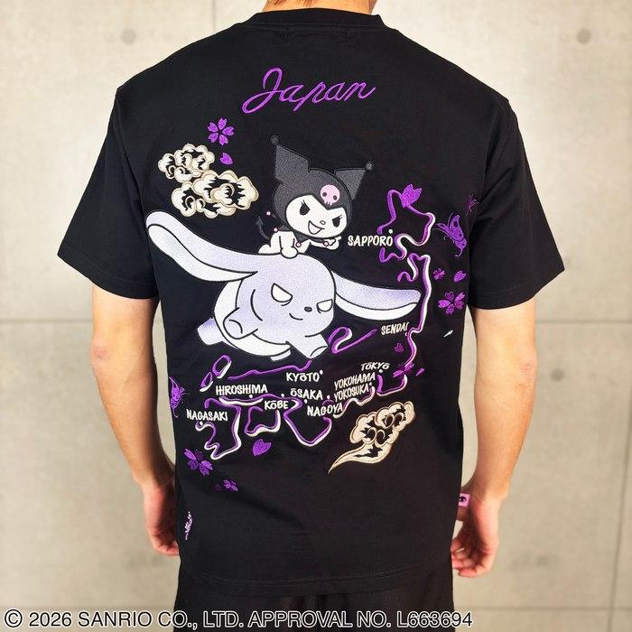 絡繰魂 半袖Tシャツ 桜 日本地図 バク クロミちゃん 刺繍 雲 蝶々