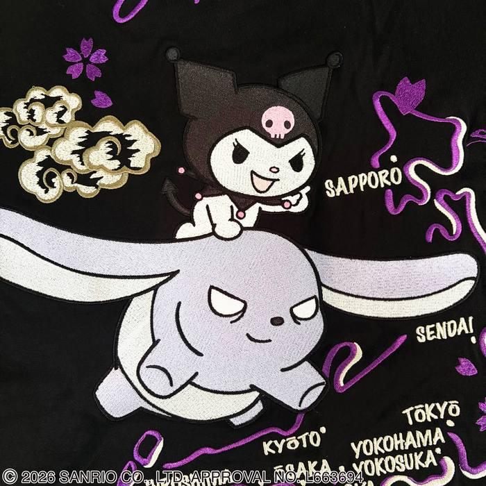 絡繰魂 半袖Tシャツ 桜 日本地図 バク クロミちゃん 刺繍 雲 蝶々