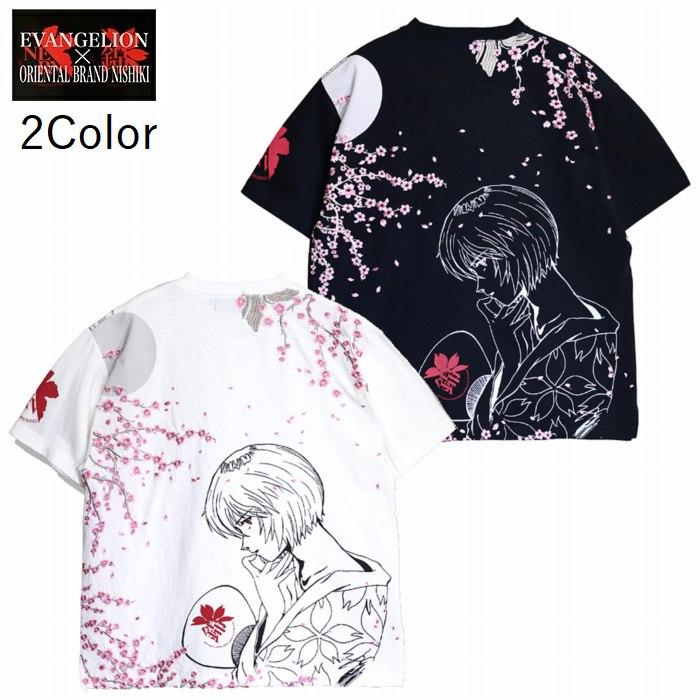 半袖Tシャツ 綾波レイ 着物姿 夜桜 桜は刺繍 526355 錦×EVANGELION