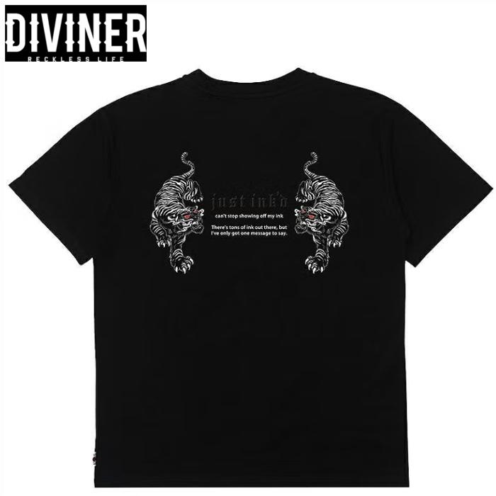 DIVINER（ディバイナー） 半袖Tシャツ 猛虎伏草 和風ミックス 双虎