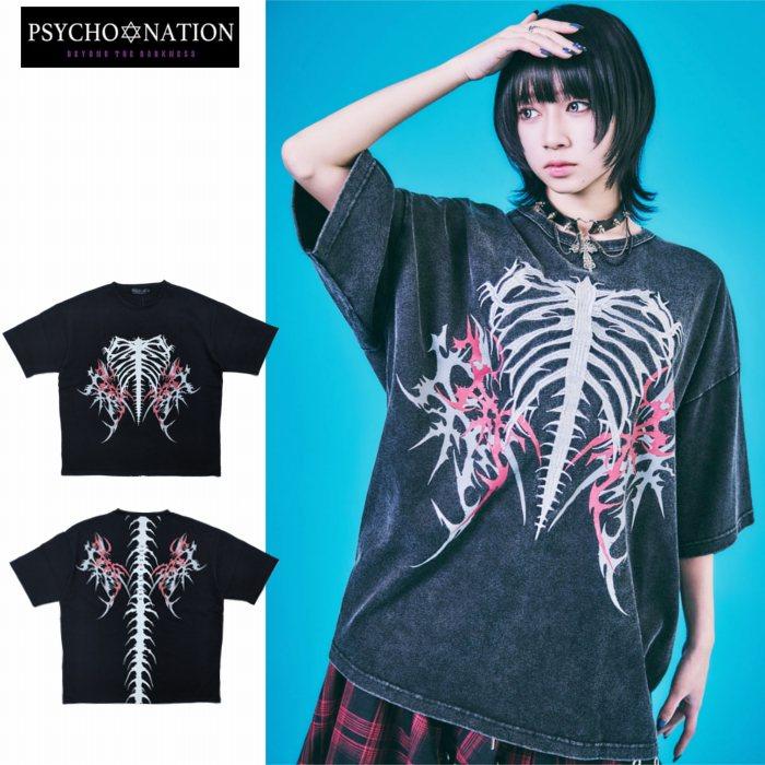 半袖Tシャツ トライバルボーン 背骨 刺繍 ブラック 726804 PSYCHO