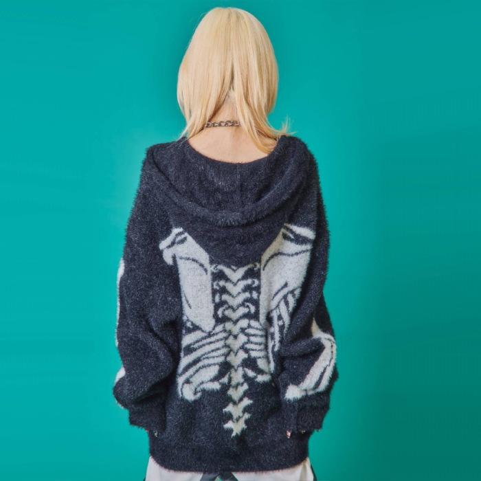 ボーンニットパーカー シャギーニット 骨柄 ふわもこ 735801 PSYCHO