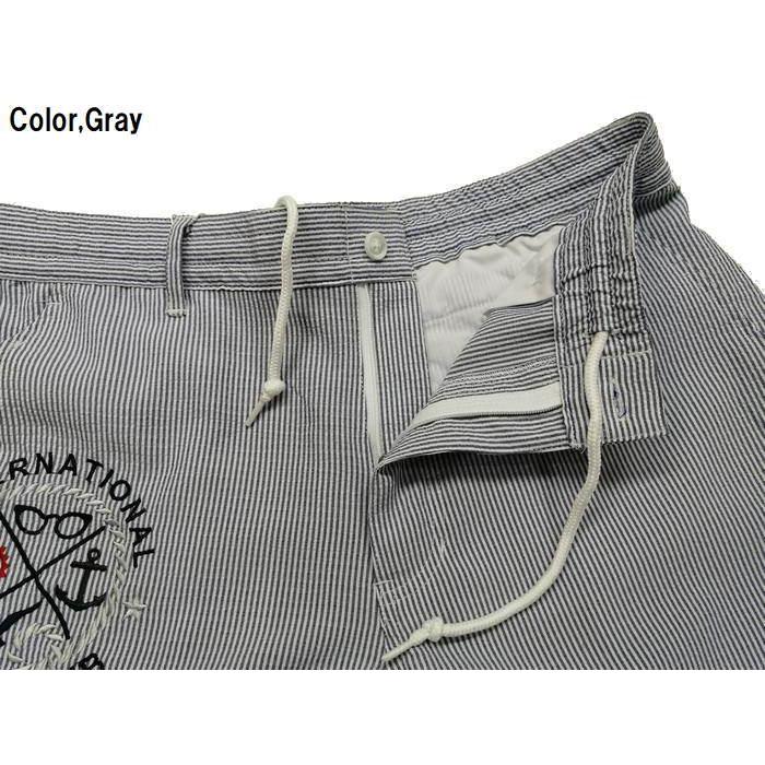 パンツ コードレーン生地 ストライプ 刺繍 マリンスタイル ショート