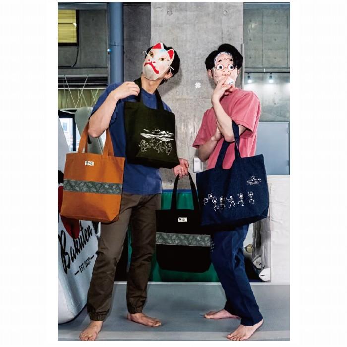 デニムトートバッグ 鳥獣戯画の鬼ごっこ 花札 盆（ボーン）踊り kj