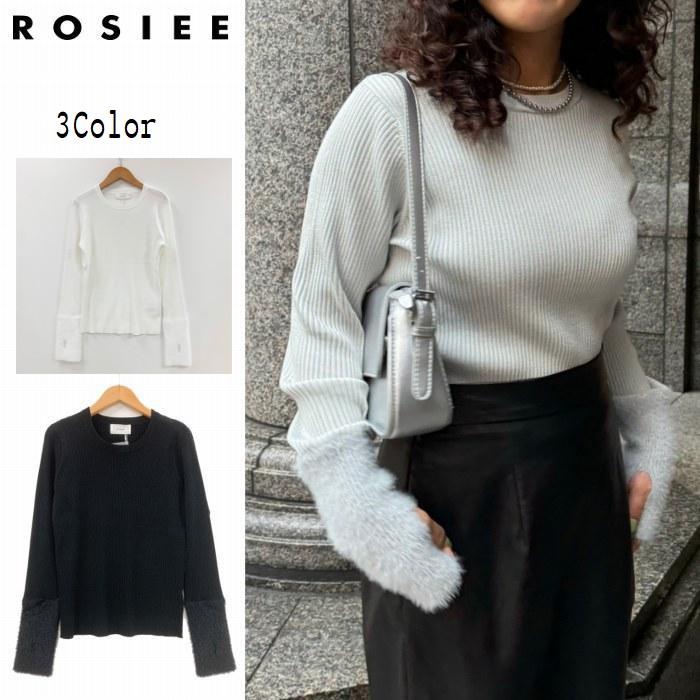 Rene ルネ ビジューボタン 袖切替 リブ ニット Rene ルネ ビジューボタン 袖切替 リブ ニット ホワイト 袖リブ切替