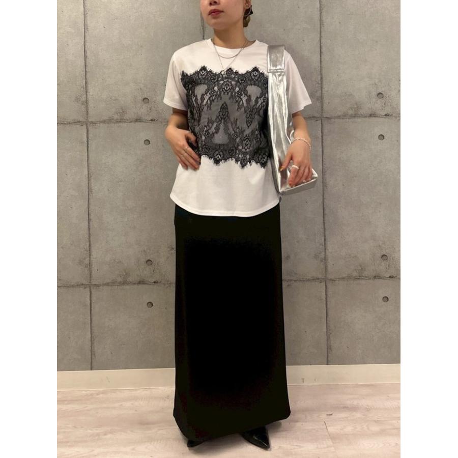 レースビスチュ風TOPS r830304 rosiee ロージー 半袖Tシャツ カットソー 白黒紺 綿コットン 洗える かわいい 他と差をつけるTシャツ ドッキング レディース 夏の画像