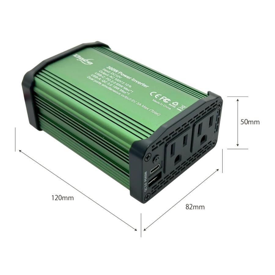 カーインバーター インバーター 300W DC12VをAC100Vに変換 USB AC電源 USB コンセント 車 スマホ 12V対応 充電 シガーソケット PD2.0 |  | 04
