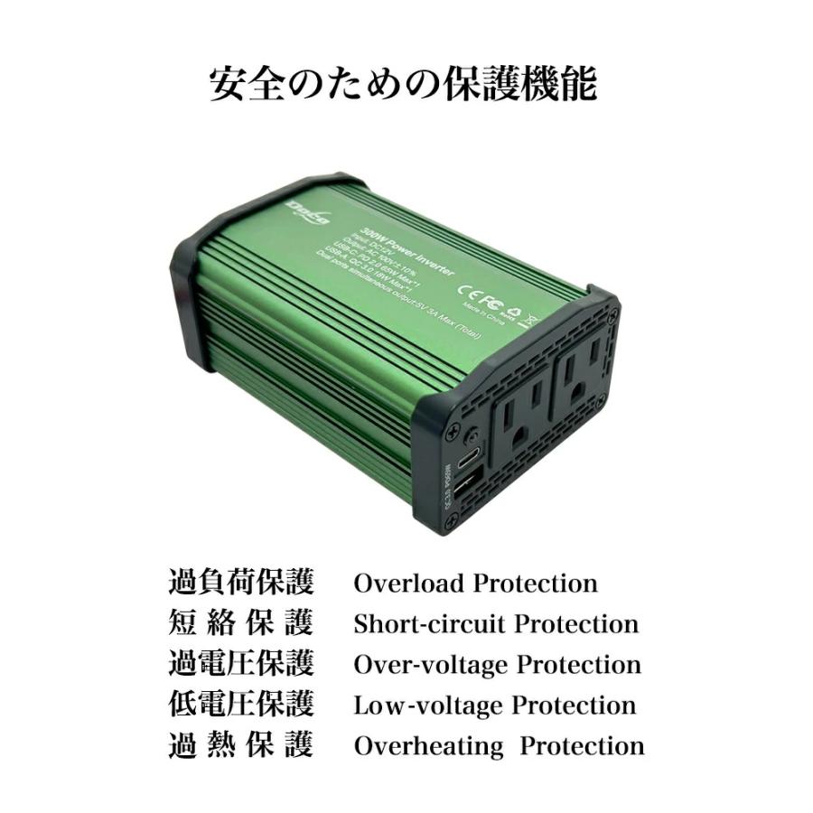 カーインバーター インバーター 300W DC12VをAC100Vに変換 USB AC電源 USB コンセント 車 スマホ 12V対応 充電 シガーソケット PD2.0 |  | 06