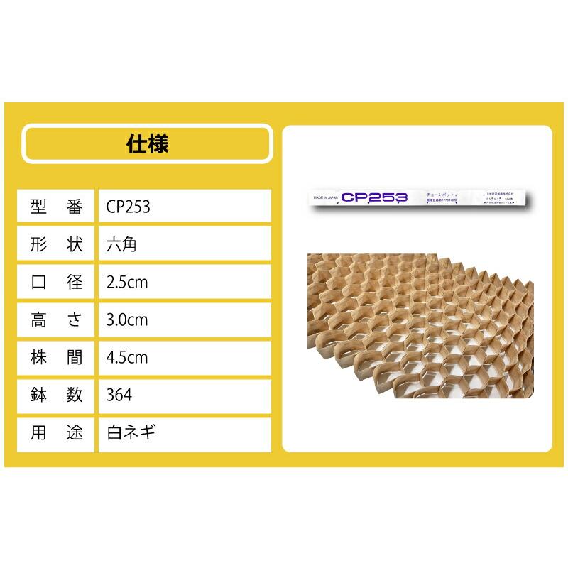 チェーンポット CP253 150冊 (個) 株間4.5cm 364鉢 播種 種まき 育苗 白ネギ 野菜 農業 cp253 紙筒 ひっぱりくん ニッテン 日本甜菜製糖 タS D |  | 15