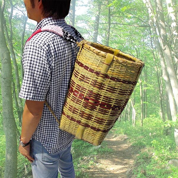 竹製 背負い籠 丸大 楕円 直径28-32cm×高さ45cm 収穫かご 竹籠 渋Y H | 