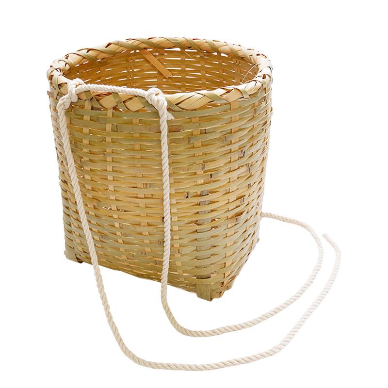 竹製 万能腰籠 紐付き 直径25cm×高さ28cm 収穫かご 竹籠 渋Y H : 農業